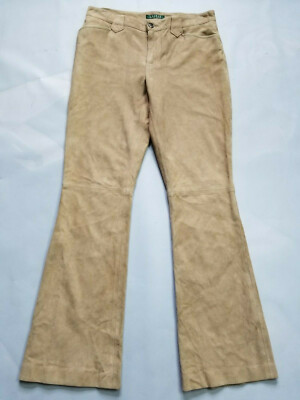 LAUREN RALPH LAUREN JOSS NATURAL SAND GOAT SUEDE LEATHER LADIES PANT SIZE 8-image