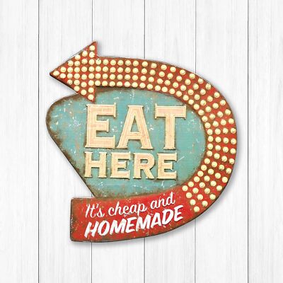 Creative Co-Op Tin Eat Here Retro Wall Decor -image