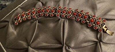 MID CENTURY RARE EMMONS BRACELET W/ORANGE CABOCHON STUDS & SWIRLING FILIGREE-image