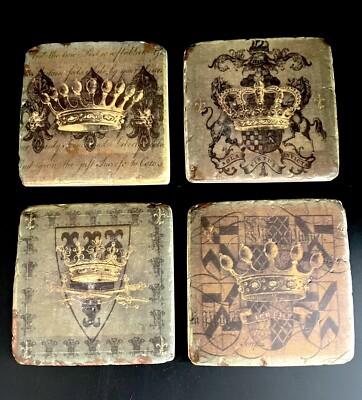 Set 4 Tumbled Ceramic Tile Coasters Rustic Crowns Shields Phoenix Creative Co.-image