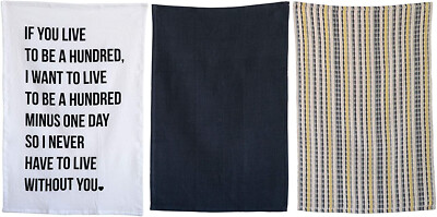 CREATIVE CO-OP LIVE TO BE A HUNDRED COTTON KITCHEN TEA TOWEL SET (3) NEW-image
