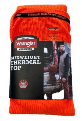 Men's Wrangler Workwear Mid weight Thermal Top Safety Orange Size L 36-38-image