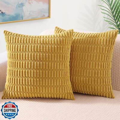 decorUhome Mustard Yellow Neutral Decorative Throw Pillow Covers 22x22 Inch S-image