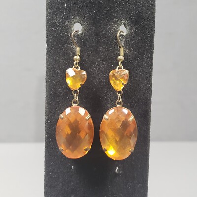 Dangle Beaded Earrings Gold Tone Orange Retro Mid Century Modern Pierced 2.25