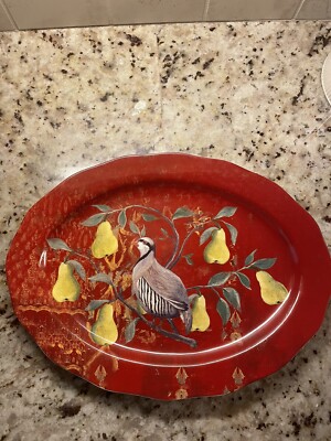 Kate McRistie Creative CO-OP Large Oval Platter Red Partridge in a Pear Tree-image