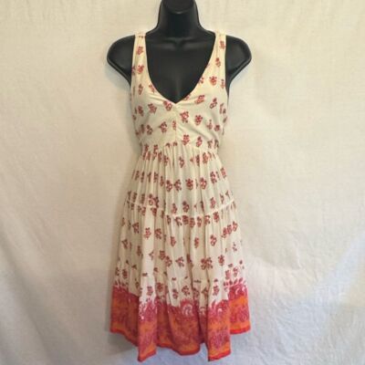 C-38 Sincerely Jules Cream Pink & Orange Floral Sleeveless MIDI Dress Size M-image