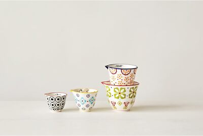 Creative Co-Op Floral Hand Stamped Stoneware Measuring Cups (Set of 4-image