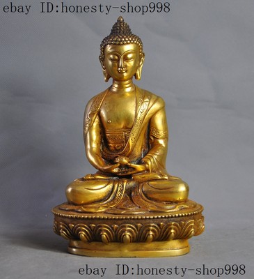 Old Tibet Buddhism Joss bronze Gilt sakyamuni Shakyamuni Amitabha buddha statue-image