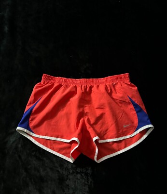 Nike Women’s Running Shorts Orange Dri Fit Lined Drawstring Mid Rise Size Medium-image