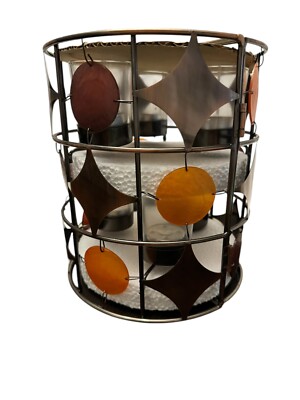 Retro Groovy Mid Century Modern 6 Votive Bronze Metal Orange Candle Holder  9”-image