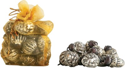 Creative Co-Op Embossed Mercury Glass Ornaments in Organza Bag, Distressed... -image