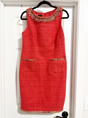 TALBOTS Textured Confetti Fringe-Neck Tweed Shift Dress 8-image
