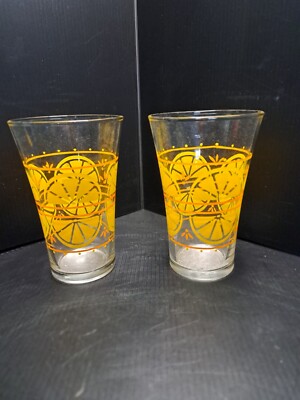2 vintage Mid Centry Libbey Orange slice design cocktail tumblers5.5 in-image