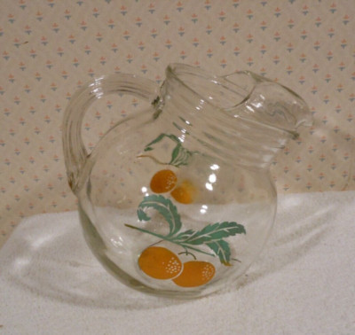 Vintage Mid Century Clear Glass 5 Cup Glass Orange Juice Ball Pitcher 7 inch Hig-image