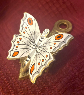 ALLIED BRASS w/orange & white enamel BUTTERFLY Memo/Note CLIP...Mid Century-image