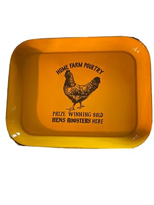 Creative Co-op enamel metal serving decorative Hen rooster tray Farmhouse Chic-image