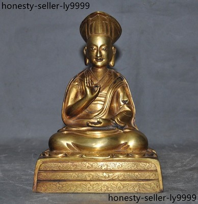 Old Tibetan Bronze Gilt Buddhism Joss Tsongkhapa Master Shamanism Buddha Statue-image