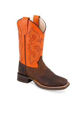 Old West Orange/Brown Youth Boys Leather Western Cowboy Boots-image