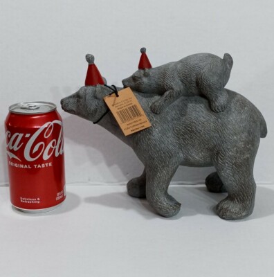 Creative Co-Op Resin Figure Of Momma & Baby Bear Wearing Christmas Santa Hats-image