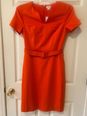 J Crew Women's Orange Knee Length Dress with Belt size 4 NWT-image