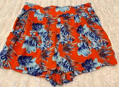 Women's Orange Tropical Stretch Shorts High-Rise Polyester Blend Size XS/S-READ-image
