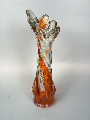 Vintage Swung Vase Orange Swirl Twisted Glass Vase Mid Century Modern MCM 9