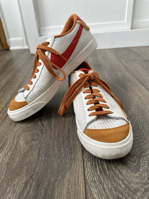 Custom Nike Blazer Low '77 women’s trainers in white, red & and orange suede -image