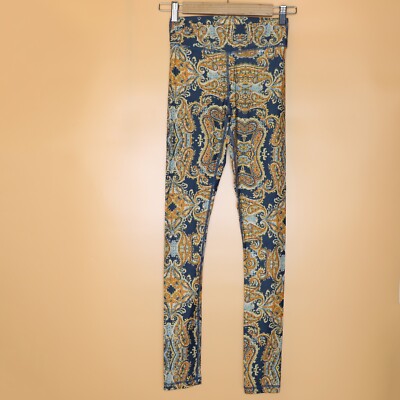 Women's Stretch Leggings The Upside Orange Blue Paisley Pattern Size XS-image