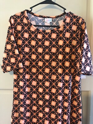Lularoe Women Julia Large Solid Orange Black Vintage Squares Retro Dress 🦄 NWT-image