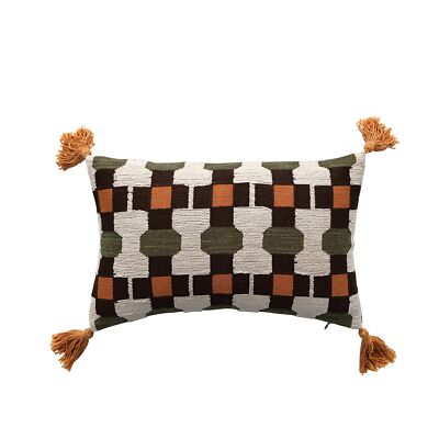 Creative Co-Op 16 Inches Cotton Embroidered Lumbar Geometric Pattern and 3 In...-image