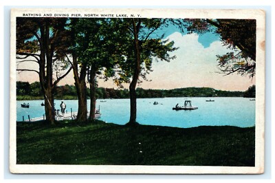 Bathing & Diving Pier North White Lake NY Sullivan County 1929 Postcard B12-image