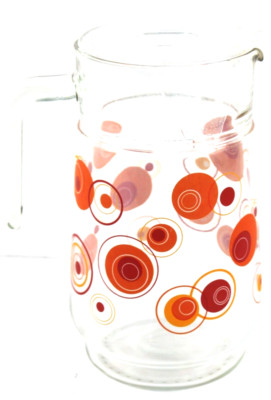 Mid Century Modern 6 Cup Glass Juice Pitcher, w/Lid, Orange Circles-image