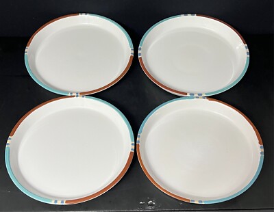 DANSK MESA WHITE SANDS SET OF 4 STONEWARE DINNER PLATES SOUTHWESTERN AZTEC LOOK!-image