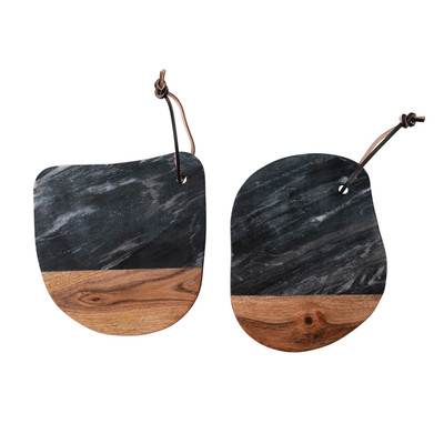 Creative Co-op Marble & Acacia Wood Cutting Board-image