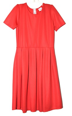 LuLaRoe Orange Thin Striped Pleated Waist Fit & Flare Womens Dress Size L-image