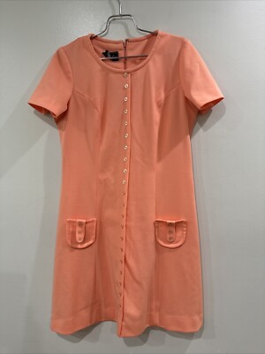 Vintage Jerrie Lurie Mod Orange 60s Shift Knee Length Dress Mid Century-image