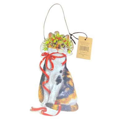 Metal Cat Hanging Ornament Holiday Christmas Vintage Look Distressed-image