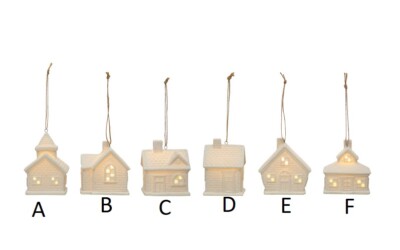 Creative Co-Op White Stoneware LED Light Up House Figurine Ornament Pick Design-image