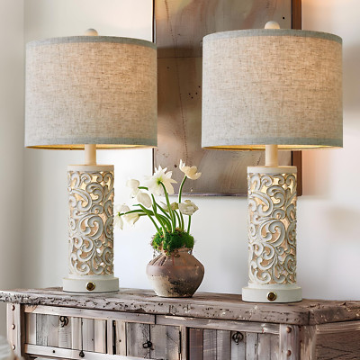 3-Way Dimmable 22'' Table Lamp Set of 2 for Living Room Bedroom Farmhouse Vintag-image