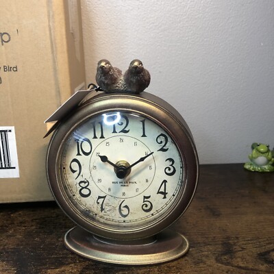 Creative Co-Op Pewter Mantel Clock with Birds Distressed Brown (Battery)-image