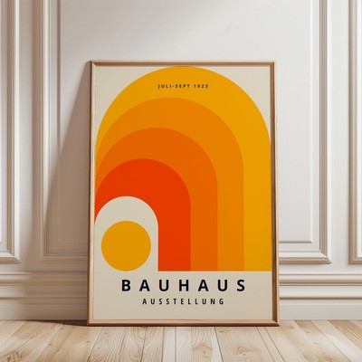 Orange Bauhaus Print, Mid Century Modern, Minimalist Wall Art, Orange Wall Art-image