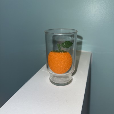 Vintage Mid Century Modern Textured Fruit Motif Orange 5” Glass Tumbler-image