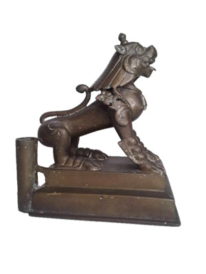 Chinese Tibetan Large heavy bronze Temple Foo Dog joss holder-image