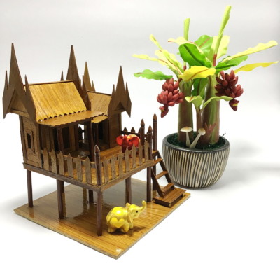 SET THAI SPIRIT HOUSE BANANA TREE FENGSHUI RICH LUCKY ELEPHANT WORSHIP AMULET-image