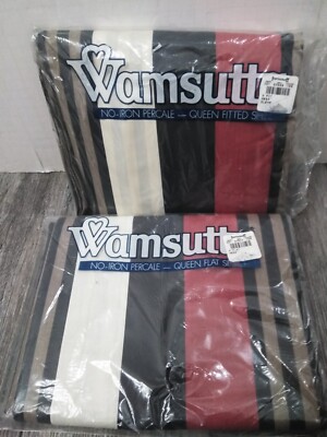VTG 1980’s Wamsutta  Sheets Set MESA  Striped 180.TC  QUEEN  FLAT & FITTED-image