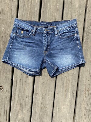 Ralph Lauren Sport Mid Rise Jean Shorts Women Size 29 Blue Cotton Orange Tab-image