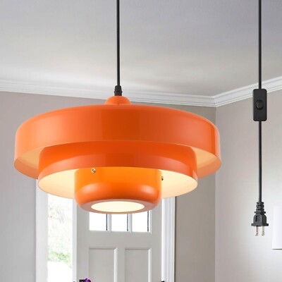 Mid Century Pendant Light Fixture with Plug in,Vintage Ceiling Hanging Lamp w...-image