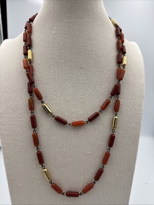 Vintage Lucite Mid Century Style Terracotta Color Necklace-image