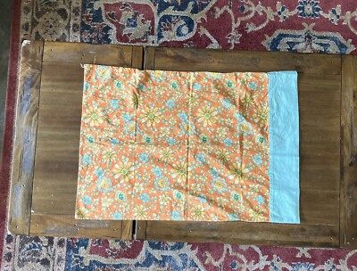 Mid Century 1960's Daisy Flower Pillowcase - Vintage Floral Orange Green-image