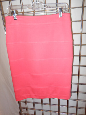 Virtue light orange knit knee length straight/pencil skirt-image